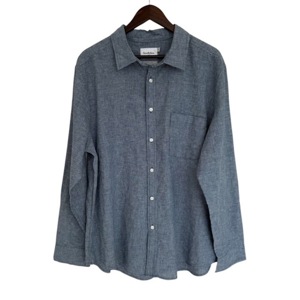 Goodfellow Blue Check Classic Linen Blend Button Up Shirt - XL - NWT